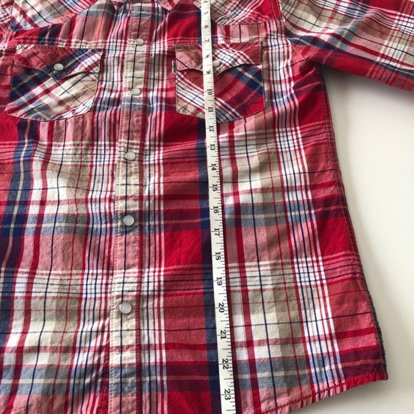 Levi’s Boys Red Plaid Pearl Snap Button Down Shirt - Picture 8 of 9